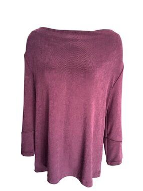 Chicos Travelers Size 1 Purple Long Sleeve Soft Knit Top Wide Neck Relaxed Fit